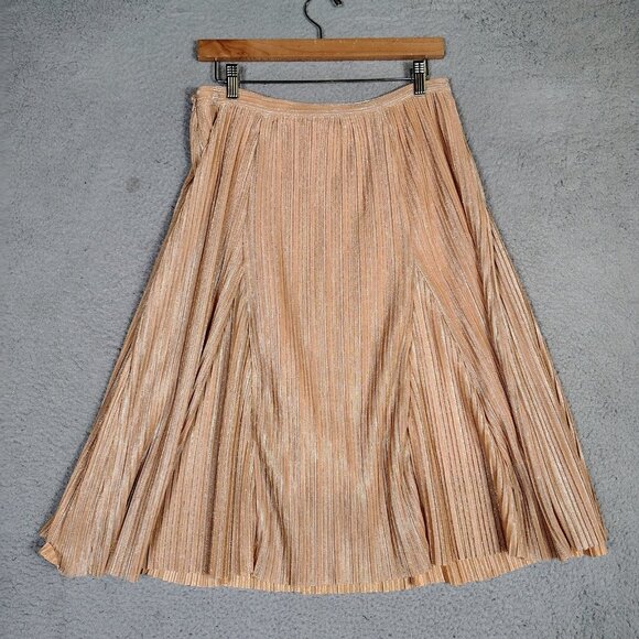 Maeve By Anthropologie Ambra Midi Skirt Women's Small Rose Gold Metallic Pleated - Picture 2 of 11